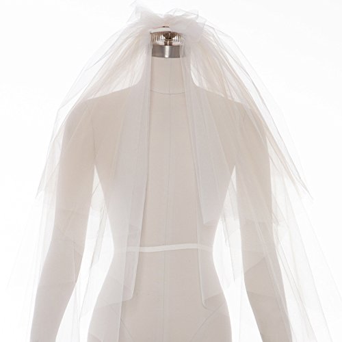 Miniatura 3 de Kercisbeauty Encaje de boda de 4 capas blanco y champán velo gota de tul suave para novia con peine de pelo de encaje ancho, velo de capilla, velo