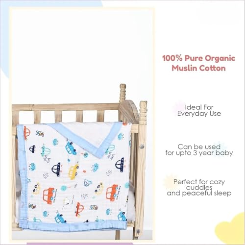Image of SMILE BABY 100% Organic Cotton 6-Layer Muslin Baby Blanket (100x110 cm) is Super Soft, Breathable, and Gentle on Baby's Skin. Perfect for Comfort, Warmth, and Everyday use. Includes 1 Blanket