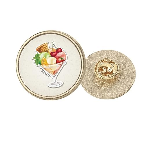 Broche cerise orange fraise glace en métal doré rond taille M