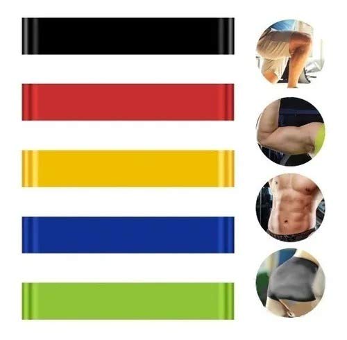 Kit 5 Faixas Elásticas para Exercícios Thera Band 50x5cm (5un) 0.35/0.5/0.7/0.9/1.1mm, Resistente e