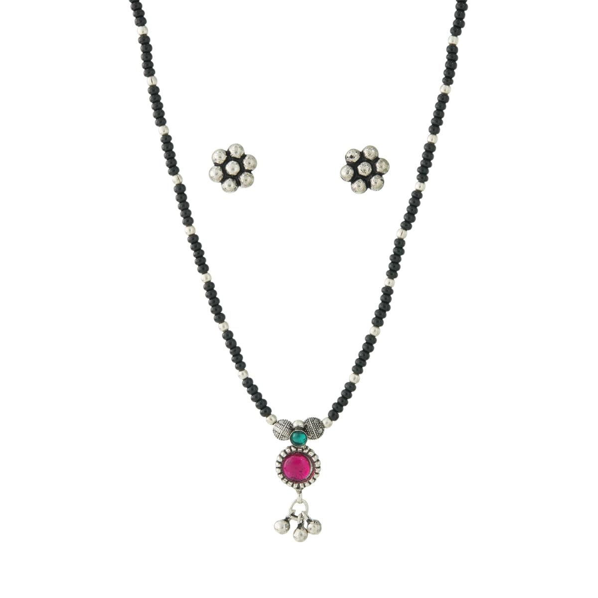 gargi by p.n. gadgil and sons | Utsaav Collection | Oxidized Silver Floral Beaded Mangalsutra with Earrings | Oxidised Polish | Gifts for Girlfriend, Women & Girls-picture-11