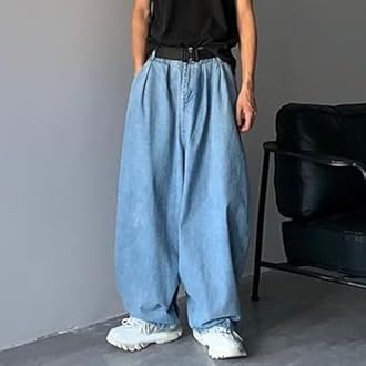 Men's Loose Fit Wide Leg Jeans Casual Baggy Hip Hop Jeans for Men Fashion Vintage Denim Pants with Pockets