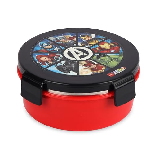 Image of CELLO Kidzbee Pluto Mighty Heroes Insulated Kids Lunch Box, Black | Silicone Food-Grade Seal Lid | 3D Touch & Feel Designs Tiffin | Leak Proof & Secure 4 Sided Click Locks | Ideal for School & Picnic