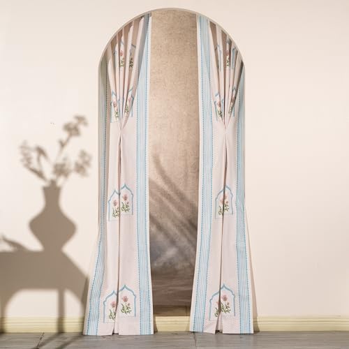 Image of Tranquebar Curtain Co. Window Curtains 5 Feet, 60-65% Room Darkening,Pink Mughal Print, Cotton Curtains for Window, Cotton Curtains 5 Feet Long Set of 2, BackTab Loops,Mehr (152 cm) - Set of 2