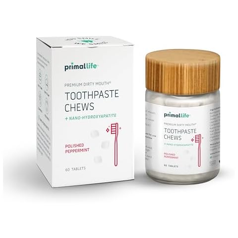 Primal Life Organics Premium Dirty Mouth Toothpaste Chews – Nano-Hydroxyapatite Whitening Toothpaste Tablets for Adults - Gluten Free, Vegan, Paleo (Jar, Polished Peppermint) Cover