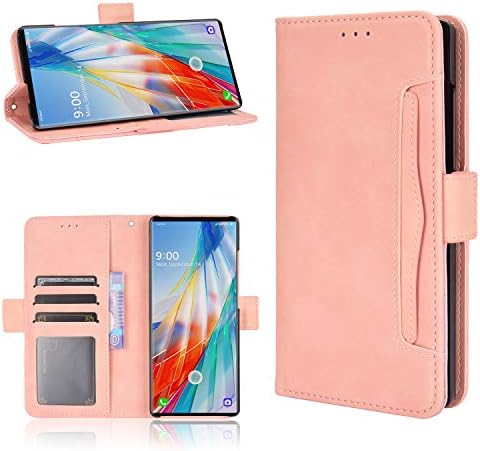 QiongNi Case for LG Wing 5G Case Cover,Case for Case for LG LMF100TMK Wing 5G / LMF100VM1 LMF100EMW LMF100VMY LMF100N Case Flip Pu Leather Cover Pink
