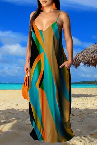 Image of Summer Maxi Dress for Women 2026 Plus Size Sundresses Casual Sexy Floral Sleeveless Beach Long Dress with Pockets