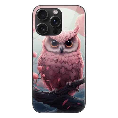 For iPhone 15 Pro Max Case - All-new Colorful Owl Design, Glass Back + TPU Inner Shell, Bare-Hand Feel, Extreme Slimness, Military-grade Tested, Precise Cutouts, Cell Phone Cases for Boys Girls