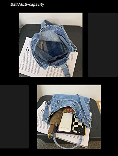 Denim Shoulder Bag For Women Large Hobo Tote Handbag Lightweight Shopping Bag Purse Slouchy Travel Bag Retro Casual Bag (Light Blue) #TOP6
