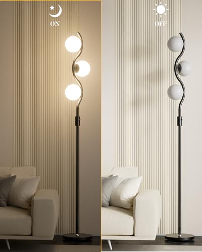 Image of Lightdot 60IN Dimmable Black Floor Lamp Mid Century Standing Lamps with 3Pcs Warm White Bulbs Included Brightness Adjustable Modern Tall Lamp with 5Lbs Heavy Base for Bedroom /Sofa Beside /Corner Decor