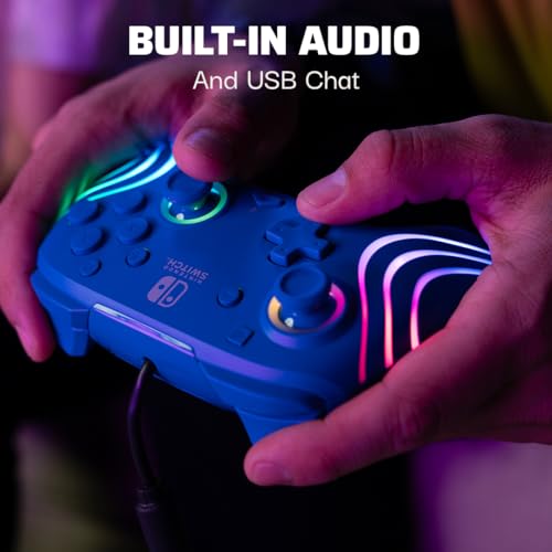 Image of PDP Afterglow Wave Wired RGB Gaming Controller for Nintendo Switch 2, Lite | Also works with Switch OLED, RGB LED Lighting, 2 Mappable Back Buttons, Audio Controls, Headset Jack, Motion Controls, Blue