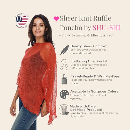Image of SHU-SHI Women's Sheer Knit Poncho Shrug Lightweight Asymmetrical Ruffle Wrap Dressy Summer Shawl Cover Up Top