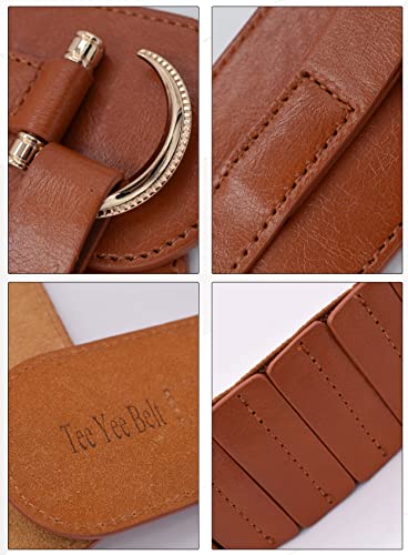 Teeyee Women Leather Belt Hook Designed Buckle Wide Waist Belt Elastic Stretch Waist Band Brown #TOP5