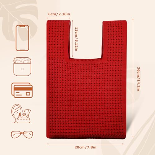Image of Small Crochet Knit Tote Wrist Bag, Portable Knot Sleeve Handle Bag Cute Wristlet Pouch Purse for Women