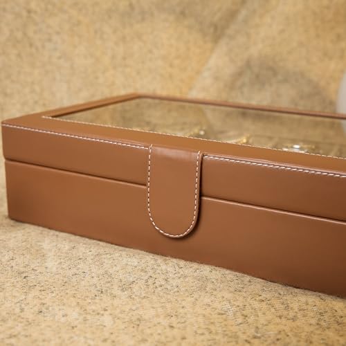 Image of Leather World Faux Leather Watch Box Organizer For Men & Women - Wrist Watch Box Holder 10 Slots - Removable Pillows Display Case - Gift for Loved Ones - Tan