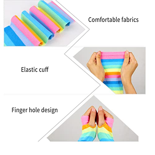 Benefeet Sox Womens Rainbow Striped Knee High Thigh High Socks Arm Warmers Set Fingerless Gloves Halloween Costume3