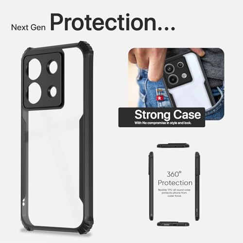 Image of Pikkme Back Cover for Redmi Note 13 Pro 5G | Ultra Hybrid Shockproof Case | Full Camera Protection | Raised Edges | Clear Transparent Bumper Case (Black)