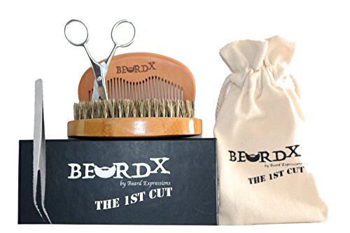 Beard Grooming And Trimming Kit For Men's Beard Care| Bamboo Beard Brush Pear Wood Beard Comb With Stainless Steel Scissors And Tweezers Set By Beard Expressions #TOP3