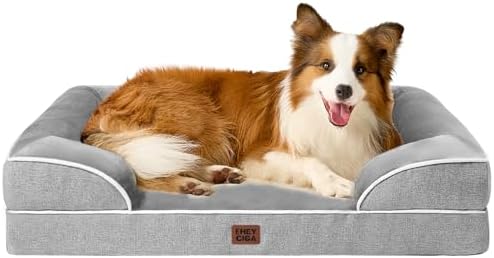 EHEYCIGA Orthopädisches Hundebett Grosse Hunde, 104x69cm, Grau | Orthopädischer Eierkistenschaum, Waschbarer und Wasserdichte Bezug, Rutschfester Boden, Reversibles Design, Atmungs
