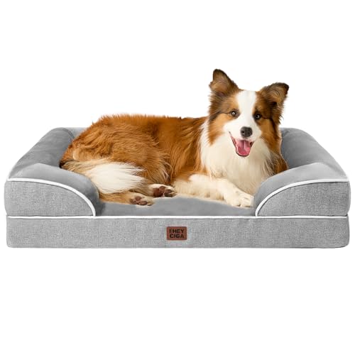 EHEYCIGA Cuccia Cane Interno Taglia Grande, Cuscino Cane Impermeabile Sfoderabile e Lavabile, Letto per Cani con tre Lati Rialzati Ortopedico, Grigio, 104x68x16cm