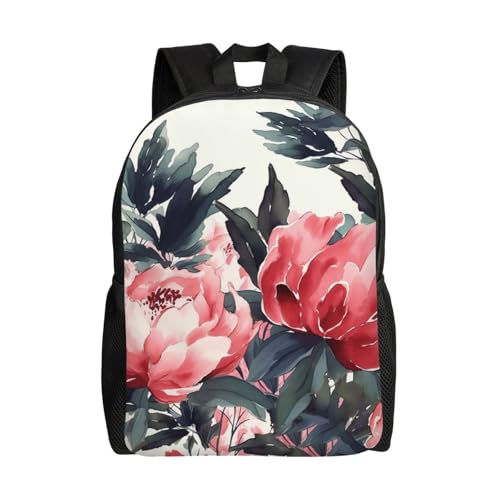 Travel Backpack for Women Men Waterproof Carry On Backpack Peonies Spring 15.6inch LaptopBackpack, Black, One Size, Laptop Backpack