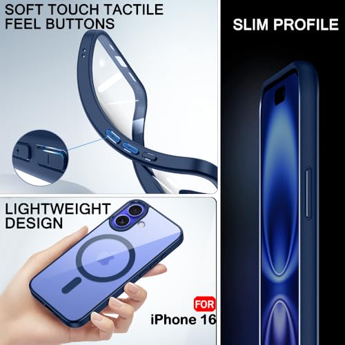 Image of TheGiftKart Ultra-Hybrid Back Cover Case for iPhone 16 Compatible with MagSafe | Camera Protection | Crystal Clear Transparent Back Cover Case for iPhone 16 (PC & TPU, Blue Bumper)