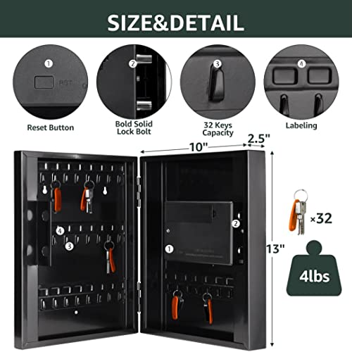 Jinjunye 2 In 1 Smart Key Cabinet, Key Security Lock Box Wall Mount With Fingerprint,Spare Key, Key Organizer With 30 Key Hooks And Tags Key Lab, Key Management Key Storage Lock Box, Black. #TOP3