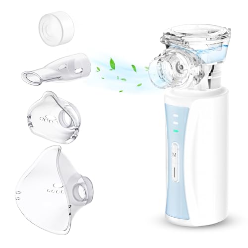 Inhalationsgerät, NIKYPJ Leiser Tragbarer Inhalationsgerät für Erwachsene Kinder, USB Aufladbarer Inhalator mit 2 Masken 1 Mundstück (Blau)