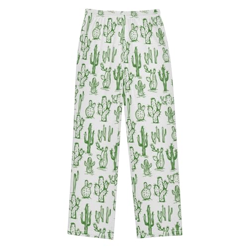 Cartoon Simple Catus Prints Pajama Pants Lounge Sleep Pants Elastic Waist Long Pajama Bottoms with Pockets for 6-14 Years