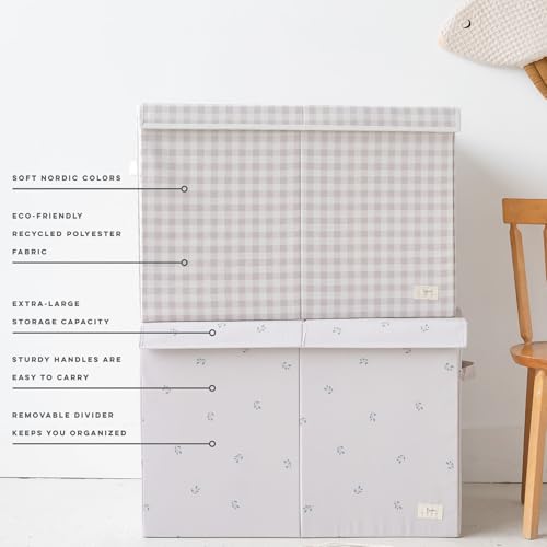 Coffre à jouets enfant 3 Sprouts vichy beige boîte rangement chambre - 4