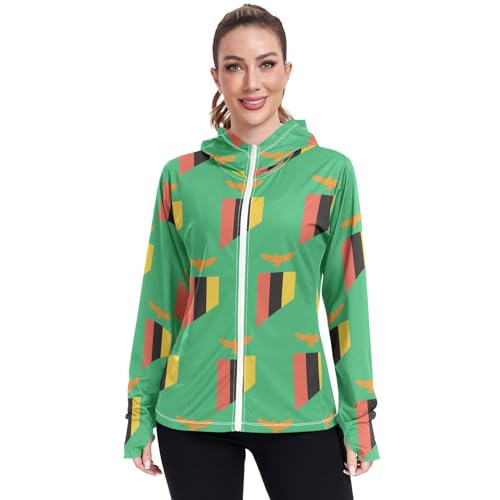 Zambia Flag Women's UPF 50+ Sun Protection Hoodie Jacket Lightweight Long Sleeve Sun Shirt with Pocket Multicoloured