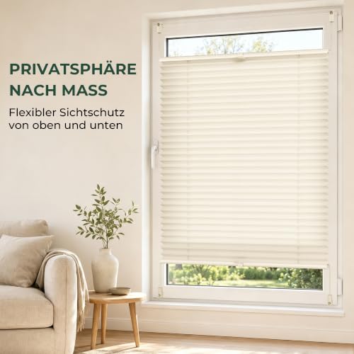 Allesin Plissee ohne Bohren Plissees Klemmfix Beige 55x160cm(BxH), Plisseerollo Faltrollo mit Klemmträger… – Ansicht 5