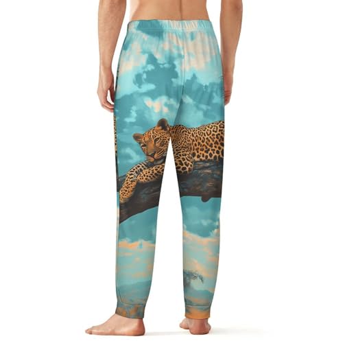 Leopard Lounging On Branch Acacia Tree Men's Pajama Pants Lounge Pant Sleepwear PJ Bottoms2