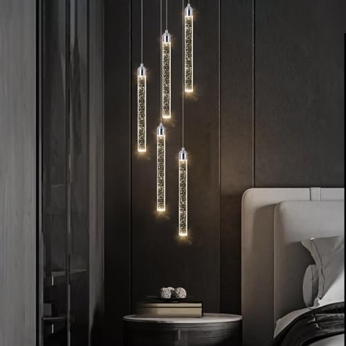 Image of 5 Light Mini Chandelier LED Pendant Lighting for Kitchen Island Modern Bubble Crystal Pendant Light Adjustable Pendant Light Fixture Chrome Ceiling Handing Lights for Dinning Room Bedroom 2700K 6000K