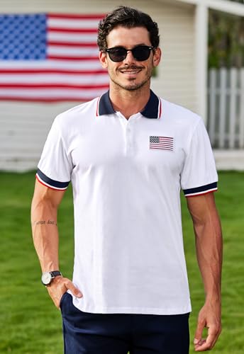 Camiseta polo patriótica para hombre de Arvilhill, con bandera estadounidense, manga corta, para golf y 4 de julio miniatura 2