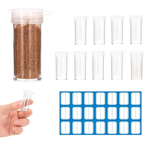 10 Stück Mini Salzstreuer, 6ml Salzstreuer Klein, 5 Löchern Salz und Pfefferstreuer, Kunststoff Gewürzflaschen, Grillstreuflaschen mit Deckel Etiketten, Gewürzgläser für Küche Restaurant Camping Reise