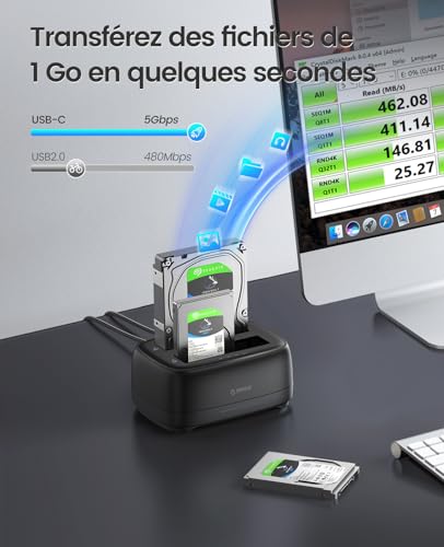 Station d'accueil pour disque dur SATA SSD HDD externe USB C ORICO 2 baies - 4