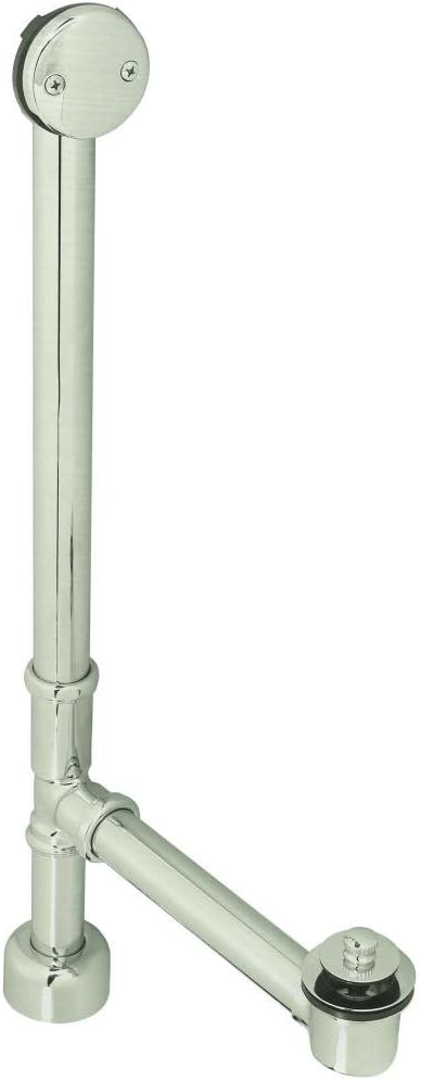 Westbrass D3265K-07 22" Bath Waste & Overflow Assembly with Pull & Close Drain Plug and 2-Hole Faceplate, Satin Nickel