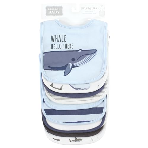Image of Hudson Baby Unisex Baby Cotton Bibs, Boy Whale Shark, One Size