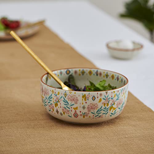 Image of Chumbak Farmhouse Serving Bowl, Platters, Serving Plates, Kitchen and Dining, Tableware, Ceramic, Floral (Ivory), 700 ML
