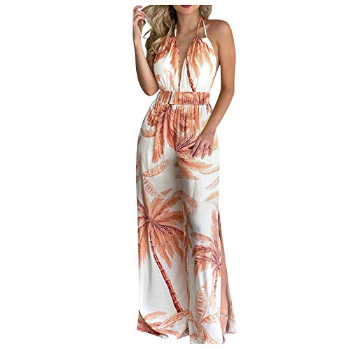 Combinaison été femme sans manches imprimé spaghetti pantalon long léger