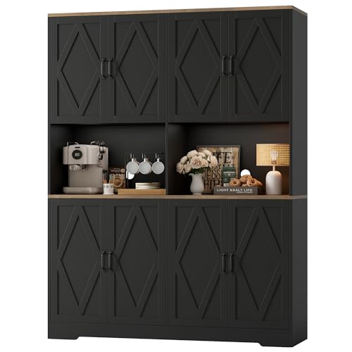 Comparison: Microwave In Pantry 8 HOSTACK 71" Tall Pantry Cabinet, 55" Wide Kitchen Pantry Storage Cabinet, Large Kitchen Hutch with 2 Microwave Stands, Farmhouse Coffee Bar Station with Doors and Shelves for Dining Room, Black