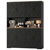 HOSTACK 71' Tall Pantry Cabinet, 55' Wide Kitchen Pantry Storage Cabinet, Large Kitchen Hutch with 2 Microwave Stands, Farmhouse Coffee Bar Station with Doors and Shelves for Dining Room, Black