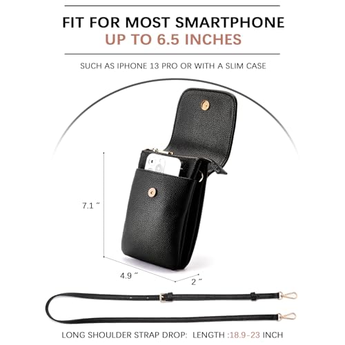 Image of BOSTANTEN Leather Small Crossbody Bags for Women Designer Cell Phone Bag Wallet Purses Adjustable Strap, B-02-pebble Black, Small, Cell Phone Crossbody Bag