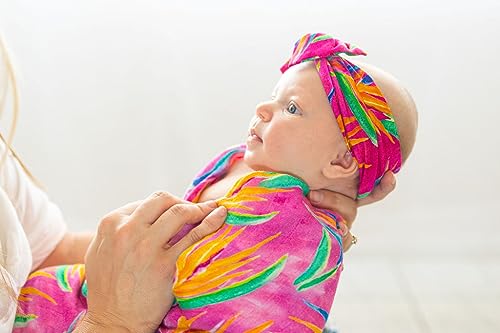 Image of Florida Kid Co. Bird of Paradise Baby Swaddle Blanket - 70% Viscose from Bamboo / 30% Cotton Muslin - Silky Soft, Breathable, Lightweight, Large - 47 in. x 47 in.