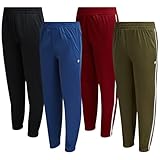 RBX Boys Sweatpants - 4 Pack Performance Tricot Boys Joggers with Elastic Waist & Pockets - Soft Stretch Kids Athletic Pants, Size 10-12, Black Charcoal Syrah