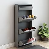 [en.casa] Zapatero de Pared Organizador de Zapatos para 6 Pares Mueble de Calzados Apto para Pisos Pequeños Entrada Metal 118 x 50 x 15 cm - Gris