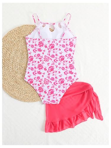Image of Milumia Girl's Floral One Piece Swimsuit Spaghetti Strap Swimwear with Cover Up Skirts