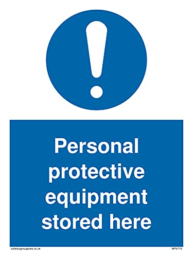 Pack of five - Personal Protective Equipment Stored Here Mandatory Sign - 150x200mm - A5P, Blue, 150 x 200 mm