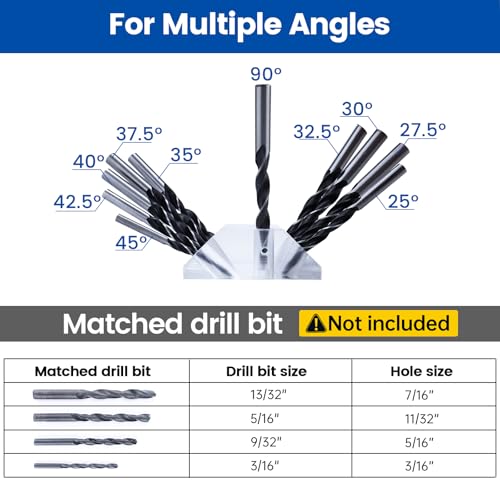 Muzata Upgraded Multi Angle Cable Railing Drill Guide Jig 25 30 35 40 45 90 Degree Portable Drilling Template 4 Sizes for Horizontal Angle Wood Post 3/16 1/8 Cable Railing Hardware Kit Tool CT19 by Muzata - Image 4